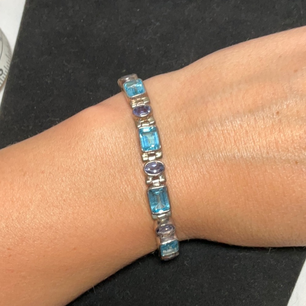 Sterling Silver Aquamarine and Tanzanite tennis bracelet